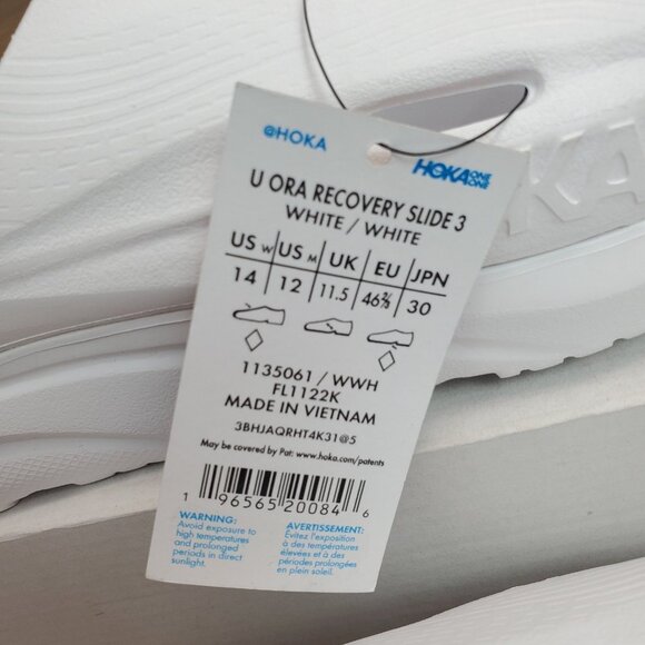 Hoka Ora Recovery Slide 3 Womens Size 14 / Mens Size 12 White 1135061 Sandal NEW main image 4